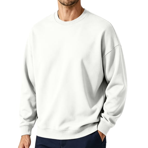 Unisex Crew Neck Long Sleeve Solid Sweatshirt Oversized Casual Pullover Comfortable Basic Top for Fall Winter Everyday Wear and Weekend Outings White 3XL