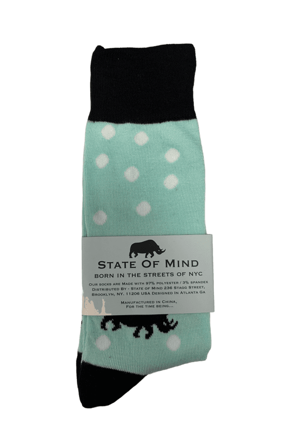 Unisex Crew Socks, Colorful Designs with Rhino Logo, Soft, Stretchy Fit, One Size Fits Most, Fun Patterns, Color Blocking, Casual or Dress Wear, Comfortable Polyester Spandex Blend, Light Blue