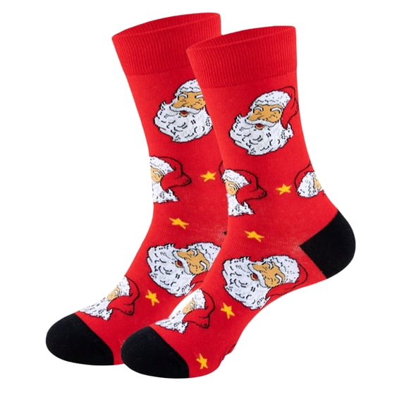 Unisex Crew Socks Cotton Blend Jacquard Knit Christmas Theme Patterned Long Socks Casual Novelty Holiday Socks Red Santa Claus Funny Xmas Gift Winter Warm Comfortable Breathable