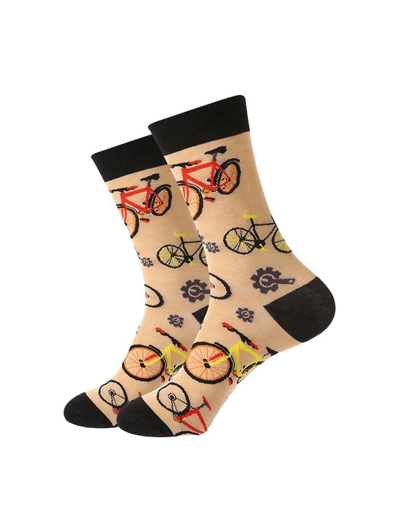 Unisex Crew Socks Cotton Blend Jacquard Novelty Bicycle Pattern Long Socks Casual Printed Knit Tube Socks