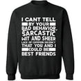 thumbnail image 1 of Unisex Crewneck Sweatshirt, Bad Behavior Sarcastic, Custom Sweater, Slim Fit, Long Sleeve Sweater - Dark Heather Small, 1 of 2