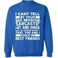 thumbnail image 1 of Unisex Crewneck Sweatshirt, Bad Behavior Sarcastic, Custom Sweater, Slim Fit, Long Sleeve Sweater - Royal Blue X-Large, 1 of 2