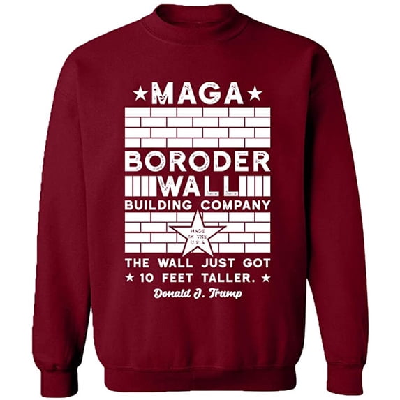 Unisex Crewneck Sweatshirt, Border Wall, Slim Fit, Long Sleeve Sweater - Cardinal Red Small