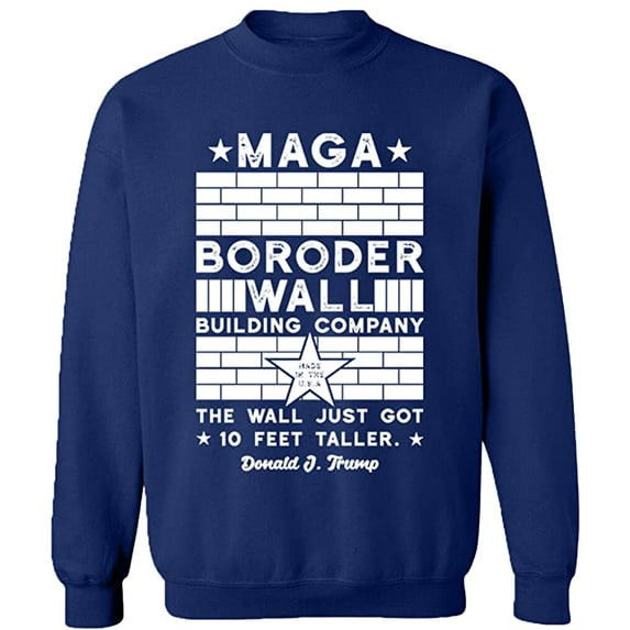 Unisex Crewneck Sweatshirt, Border Wall, Slim Fit, Long Sleeve Sweater - Navy Blue Medium