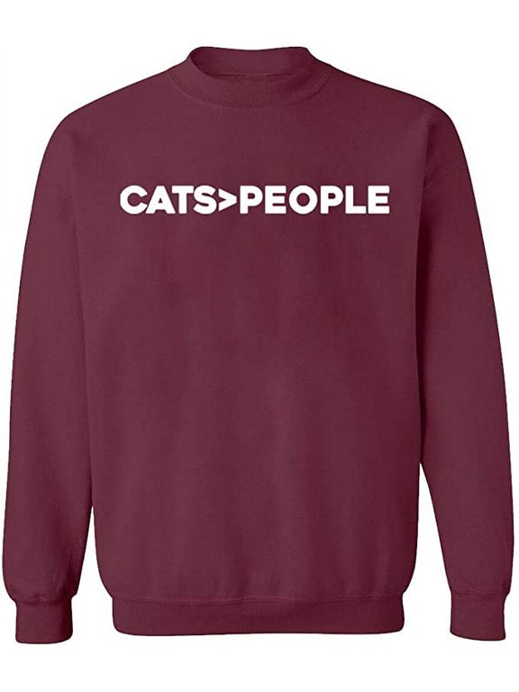 Unisex Crewneck Sweatshirt, Cats>People, Slim Fit, Long Sleeve Sweater - Maroon Medium
