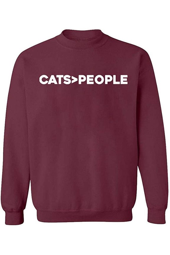 Unisex Crewneck Sweatshirt, Cats>People, Slim Fit, Long Sleeve Sweater - Maroon Medium