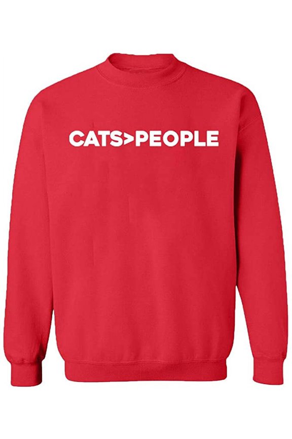 Unisex Crewneck Sweatshirt, Cats>People, Slim Fit, Long Sleeve Sweater - Red Large