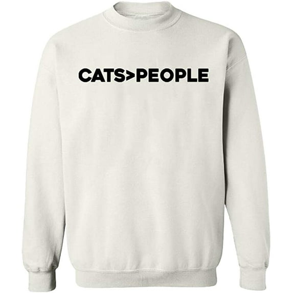 Unisex Crewneck Sweatshirt, Cats>People, Slim Fit, Long Sleeve Sweater - White 2X-Large