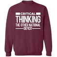 thumbnail image 1 of Unisex Crewneck Sweatshirt, Critical Thinking, Custom Sweater, Slim Fit, Long Sleeve Sweater - Maroon 2X-Large, 1 of 2