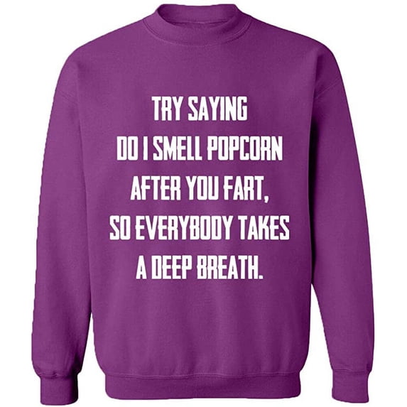 Unisex Crewneck Sweatshirt, Do I Smell Popcorn, Slim Fit, Long Sleeve Sweater - Purple 2X-Large