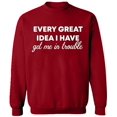 thumbnail image 1 of Unisex Crewneck Sweatshirt, Every Great Idea I Have, Custom Sweater, Slim Fit, Long Sleeve Sweater - Antiquee Cherry Medium, 1 of 2