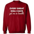 thumbnail image 1 of Unisex Crewneck Sweatshirt, Every Great Idea I Have, Custom Sweater, Slim Fit, Long Sleeve Sweater - Antiquee Cherry Small, 1 of 2