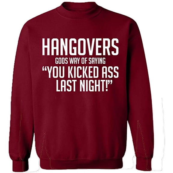 Unisex Crewneck Sweatshirt, Hangovers Gods Way, Slim Fit, Long Sleeve Sweater - Cardinal Red Large