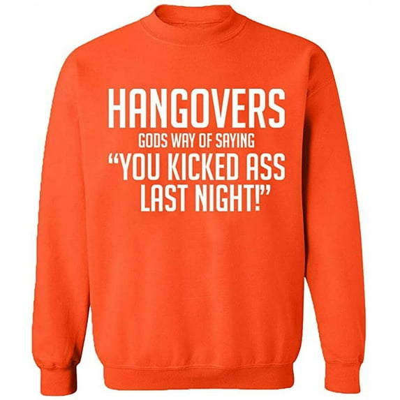 Unisex Crewneck Sweatshirt, Hangovers Gods Way, Slim Fit, Long Sleeve Sweater - Orange 2X-Large