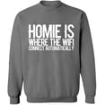 thumbnail image 1 of Unisex Crewneck Sweatshirt, Home is Where The Wifi Connect, Slim Fit, Long Sleeve Sweater - Graphite Heather Medium, 1 of 2