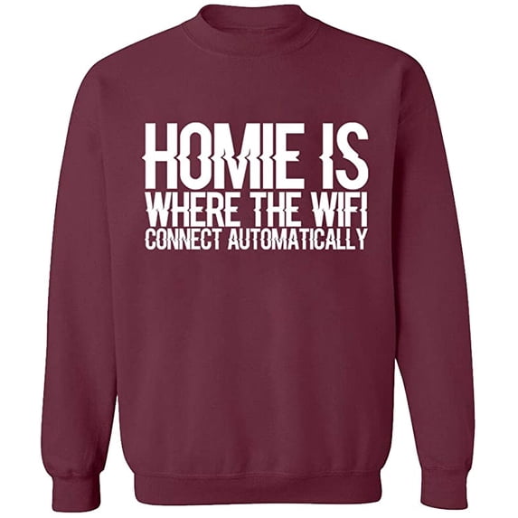 Unisex Crewneck Sweatshirt, Home is Where The Wifi Connect, Slim Fit, Long Sleeve Sweater - Maroon Large