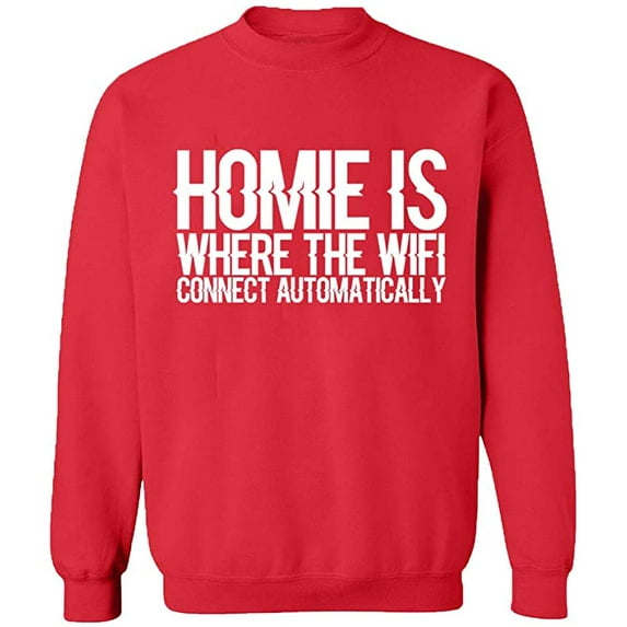 Unisex Crewneck Sweatshirt, Home is Where The Wifi Connect, Slim Fit, Long Sleeve Sweater - Red X-Large