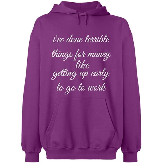 Unisex Crewneck Sweatshirt, I Have Done Terrible Things For Money, Slim Fit, Long Sleeve Sweater - Purple Medium