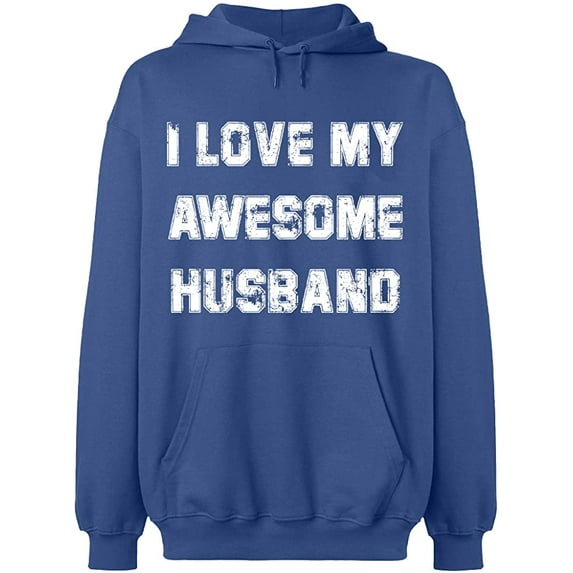 Unisex Crewneck Sweatshirt, I Love My Awesome Husband, Slim Fit, Long Sleeve Sweater - Indigo Blue 3X-Large