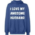 thumbnail image 1 of Unisex Crewneck Sweatshirt, I Love My Awesome Husband, Slim Fit, Long Sleeve Sweater - Indigo Blue Large, 1 of 2