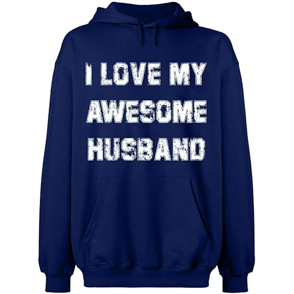 Unisex Crewneck Sweatshirt, I Love My Awesome Husband, Slim Fit, Long Sleeve Sweater - Navy Blue 3X-Large