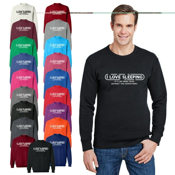 Unisex Crewneck Sweatshirt,I Love Sleeping, Basic Casual Sweatshirts for Men's and Women Fleece Sweatshirt Long Sleeve - Indigo Blue Large