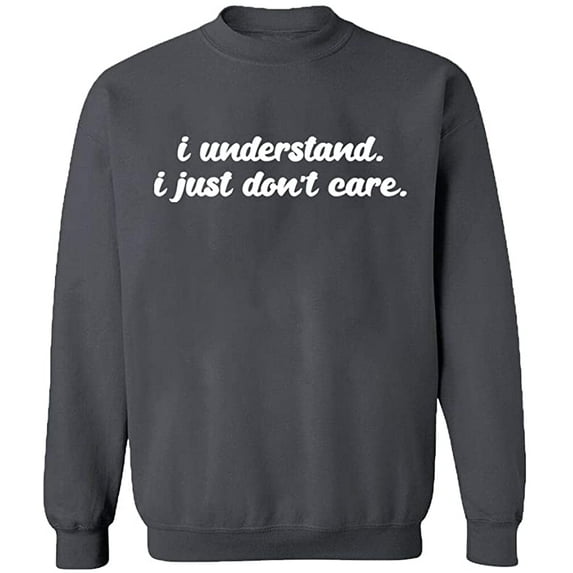 Unisex Crewneck Sweatshirt, I Understand I Just Don't Care, Slim Fit, Long Sleeve Sweater - Charcoal X-Large