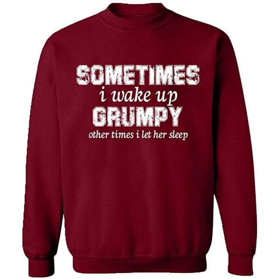 Unisex Crewneck Sweatshirt, I Wake Up Grumpy, Slim Fit, Long Sleeve Sweater - Cardinal Red 3X-Large