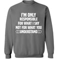 thumbnail image 1 of Unisex Crewneck Sweatshirt, I'm Only Responsible For What I, Custom Sweater, Slim Fit, Long Sleeve Sweater - Graphite Heather 3X-Large, 1 of 2