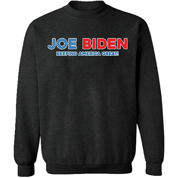 Unisex Crewneck Sweatshirt, Joe Biden Keeping America Great, Slim Fit, Long Sleeve Sweater - Dark Heather Small