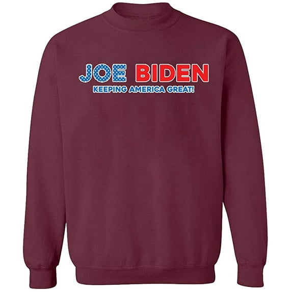 Unisex Crewneck Sweatshirt, Joe Biden Keeping America Great, Slim Fit, Long Sleeve Sweater - Maroon Large
