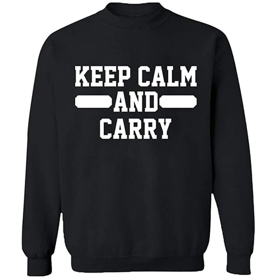 Unisex Crewneck Sweatshirt, Keep Calm And Carry, Slim Fit, Long Sleeve Sweater - Black Large