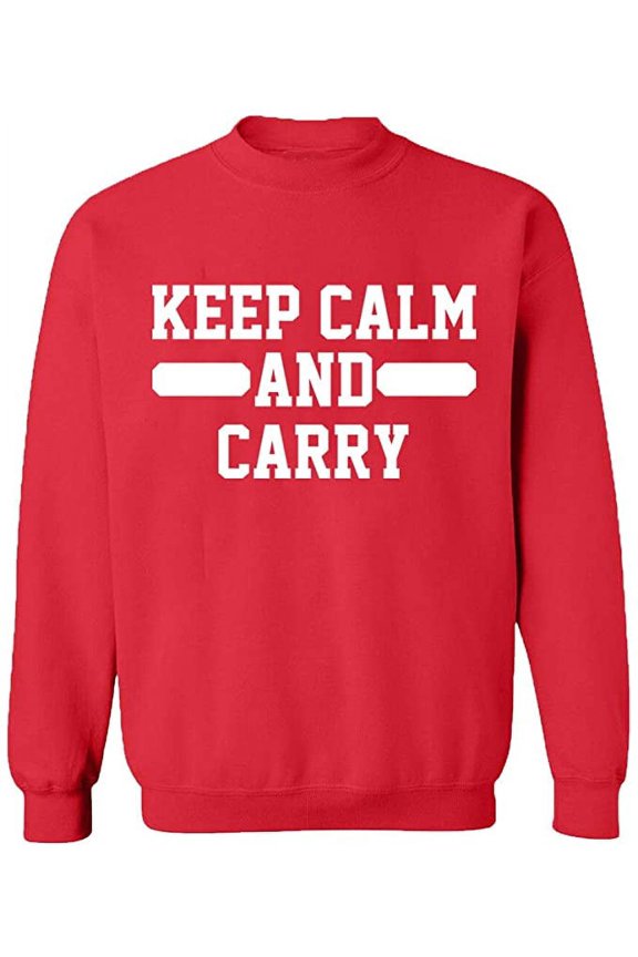 Unisex Crewneck Sweatshirt, Keep Calm And Carry, Slim Fit, Long Sleeve Sweater - Red Medium