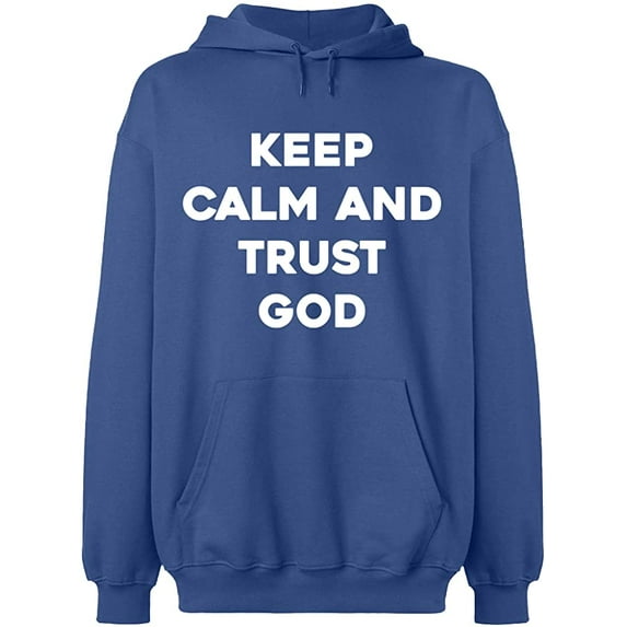 Unisex Crewneck Sweatshirt, Keep Calm And Trust God, Slim Fit, Long Sleeve Sweater - Indigo Blue Small