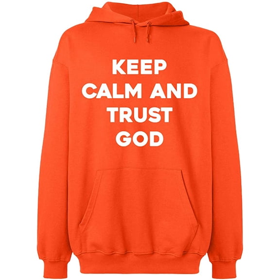 Unisex Crewneck Sweatshirt, Keep Calm And Trust God, Slim Fit, Long Sleeve Sweater - Orange Medium