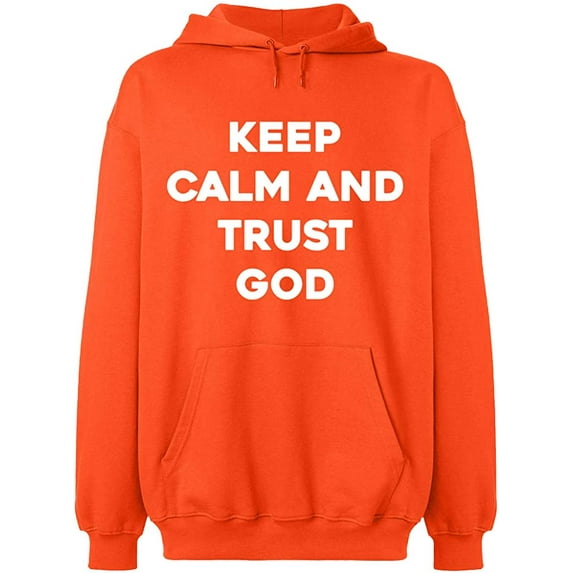 Unisex Crewneck Sweatshirt, Keep Calm And Trust God, Slim Fit, Long Sleeve Sweater - Orange Small