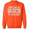 thumbnail image 1 of Unisex Crewneck Sweatshirt, Look Like I'm Doing Nothing, Slim Fit, Long Sleeve Sweater - Orange Small, 1 of 2