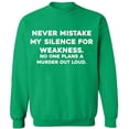 thumbnail image 1 of Unisex Crewneck Sweatshirt, Never Mistake Silence, Slim Fit, Long Sleeve Sweater - Irish Green Medium, 1 of 2