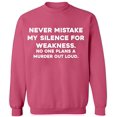 thumbnail image 1 of Unisex Crewneck Sweatshirt, Never Mistake Silence, Slim Fit, Long Sleeve Sweater - Safety Pink Large, 1 of 2