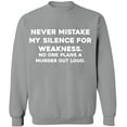 thumbnail image 1 of Unisex Crewneck Sweatshirt, Never Mistake Silence, Slim Fit, Long Sleeve Sweater - Sport Grey Large, 1 of 2