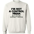 thumbnail image 1 of Unisex Crewneck Sweatshirt, Not a Control Freak, Slim Fit, Long Sleeve Sweater - White Small, 1 of 2