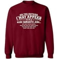 thumbnail image 1 of Unisex Crewneck Sweatshirt, On The Outside I May Appear, Custom Sweater, Slim Fit, Long Sleeve Sweater - Cardinal Red X-Large, 1 of 2