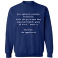 thumbnail image 1 of Unisex Crewneck Sweatshirt, Optimist Pessimist And Realist, Slim Fit, Long Sleeve Sweater - Navy Blue 2X-Large, 1 of 2
