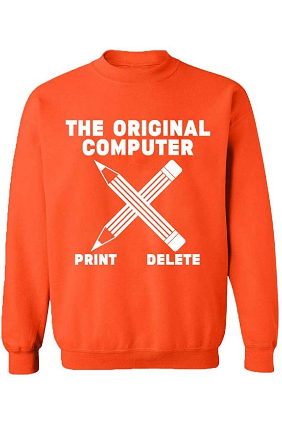 Unisex Crewneck Sweatshirt, Original Computer Print, Custom Sweater, Slim Fit, Long Sleeve Sweater - Orange Large