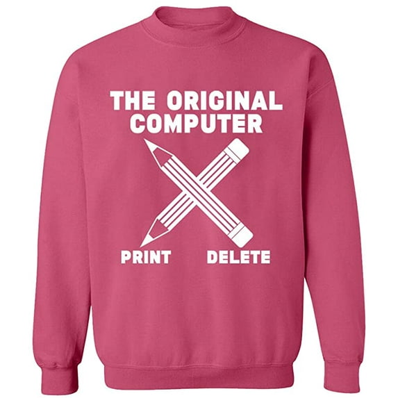 Unisex Crewneck Sweatshirt, Original Computer Print, Custom Sweater, Slim Fit, Long Sleeve Sweater - Safety Pink Medium