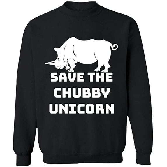 Unisex Crewneck Sweatshirt, Save The Chubby Unicorn, Custom Sweater, Slim Fit, Long Sleeve Sweater - Black Large