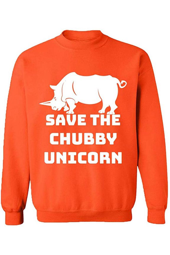 Unisex Crewneck Sweatshirt, Save The Chubby Unicorn, Custom Sweater, Slim Fit, Long Sleeve Sweater - Orange Medium