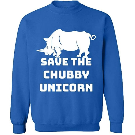 Unisex Crewneck Sweatshirt, Save The Chubby Unicorn, Custom Sweater, Slim Fit, Long Sleeve Sweater - Royal Blue 2X-Large