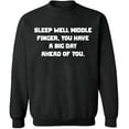 thumbnail image 1 of Unisex Crewneck Sweatshirt, Sleep Well Middle Finger, Slim Fit, Long Sleeve Sweater - Dark Heather Small, 1 of 2