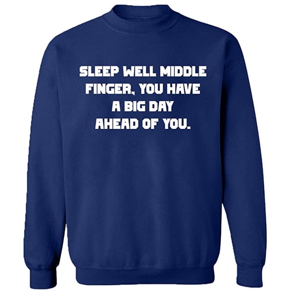 Unisex Crewneck Sweatshirt, Sleep Well Middle Finger, Slim Fit, Long Sleeve Sweater - Navy Blue Large